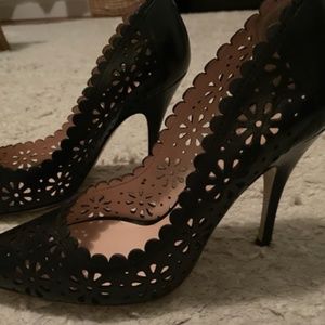 Kate Spade black Vacchetta Leather pumps with sexy cutouts